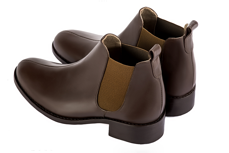 Dark brown dress ankle boots for men. Round toe. Flat leather soles. Rear view - Florence KOOIJMAN